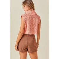 Cropped Turtle Neck Sleeveless Sweater- Orange Multi