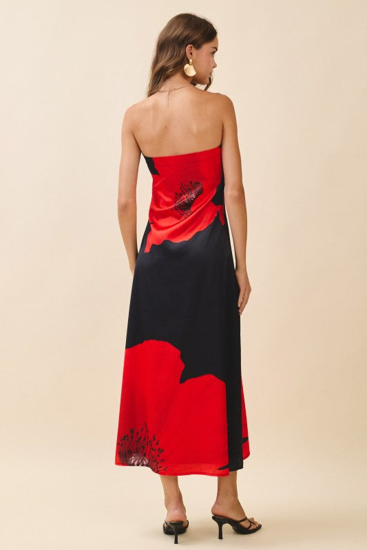 Floral Print Elasticized Band Strapless Dress