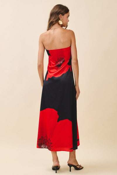 Floral Print Elasticized Band Strapless Dress