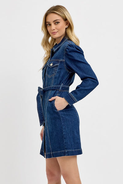 Puffed Sleeve Denim Dress