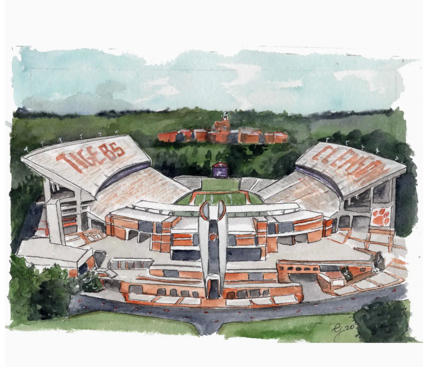 Stadium Watercolor Print by Grace Langdon Art