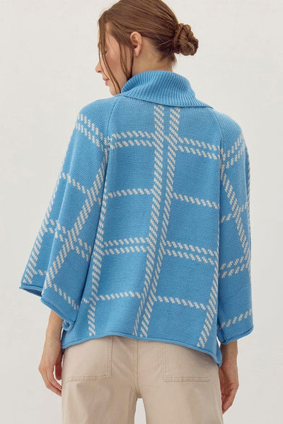 Blue Plaid Turtleneck Sweater
