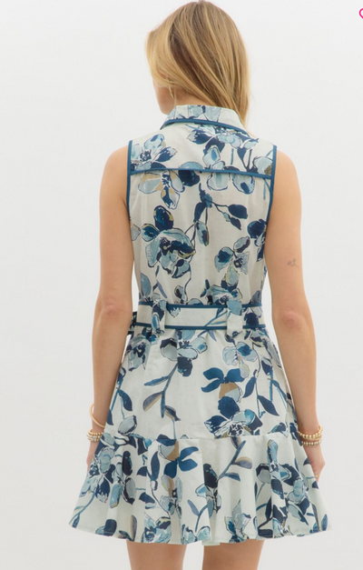 Blue and White Floral Mini Dress
