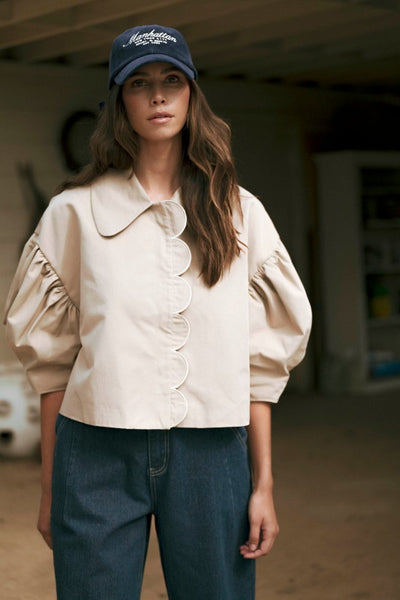 Puff Sleeve Scallop Trim Jacket