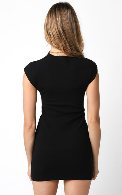 Riley Cap Sleeve Mini Dress- Black
