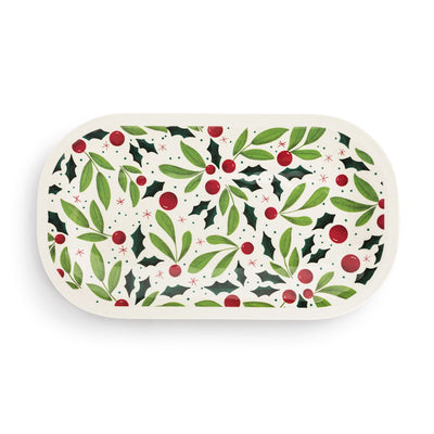 Holly Leaves Bamboo Melamine Rectangular Platter