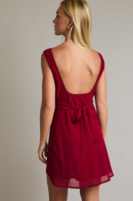 Red Sleeveless Cowl Neck Mini Dress