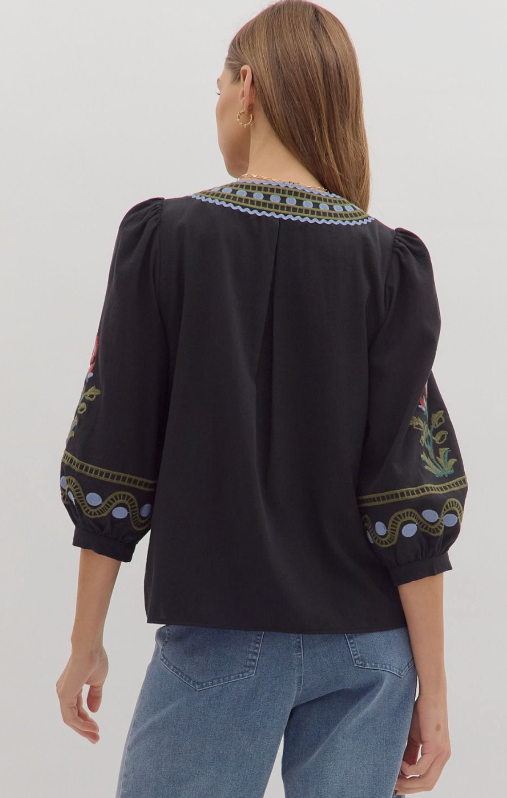 Black Embroidered Color Detail Top