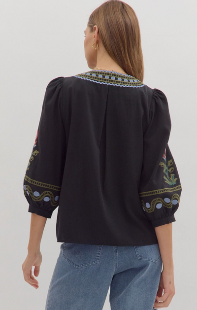 Black Embroidered Color Detail Top