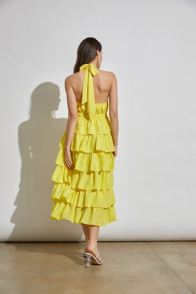 Yellow Halter Ruffle Maxi Dress