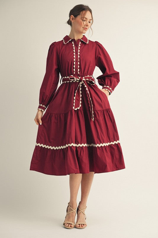 Garnet Belted Waist Midi Dress