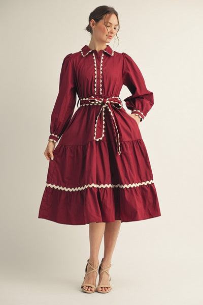 Garnet Belted Waist Midi Dress