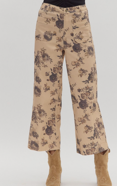 Taupe Floral Denim Pant