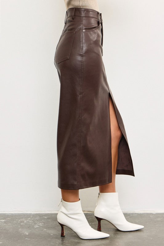 Belt Detail Front Slit Midi Skirt