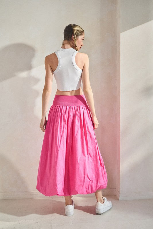 Balloon Hem Maxi Skirt- Pink