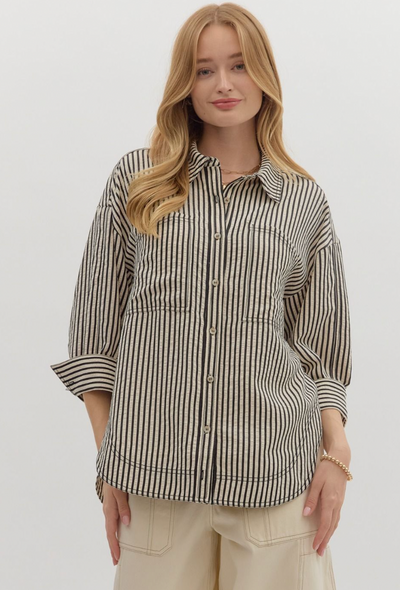 Black Striped Long Sleeve Top