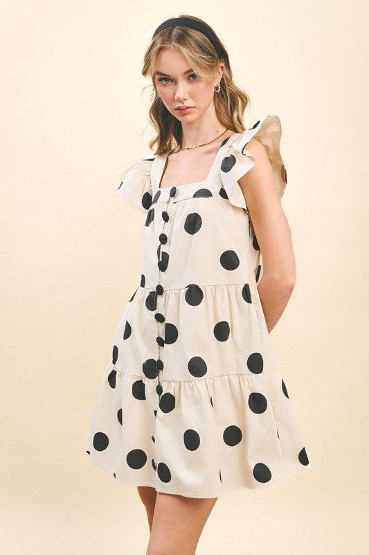 Polka Dot Print Button Down Dress