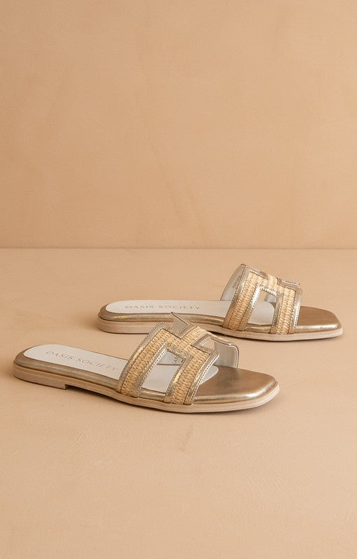 The Ena "H" Cutout Raffia Slide