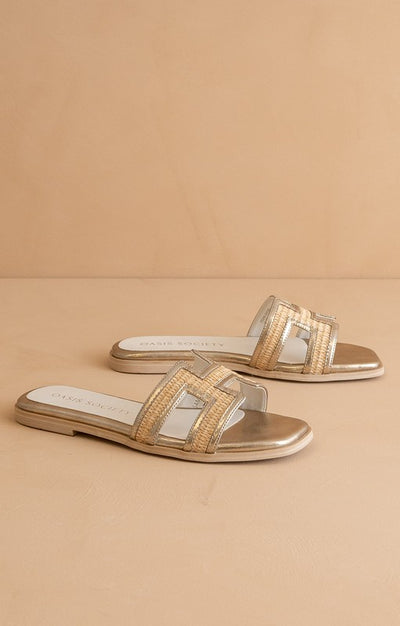 The Ena "H" Cutout Raffia Slide