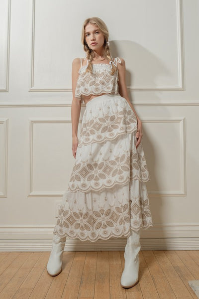 Ellison Embroidery Maxi Skirt Set- Off White