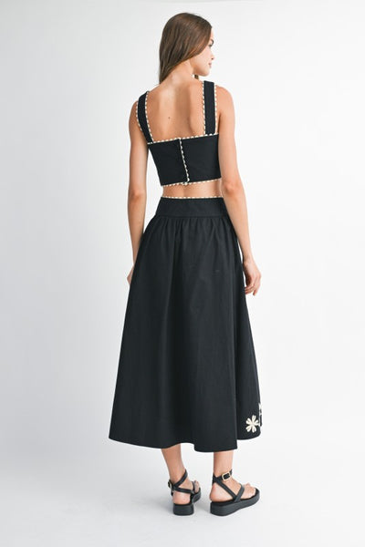 Floral Embroidered Midi Skirt Set