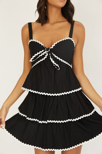 Black Tiered Mini Dress with Ric Rac Trim