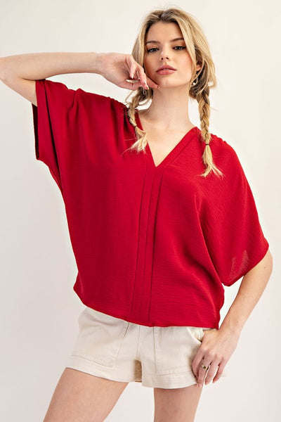 Maroon V-Neck Dolman Sleeve Top