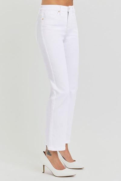 Tummy Control High Rise Crop Straight Jean- White