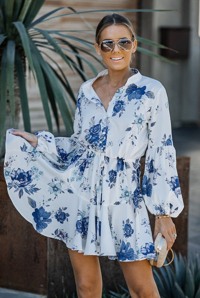 Blue Floral Flowy Mini Dress