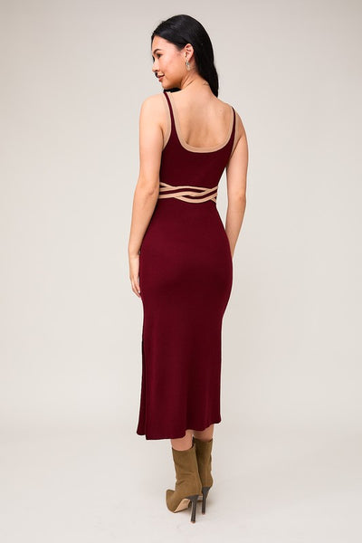 Garnet Contrast Rib Midi Dress