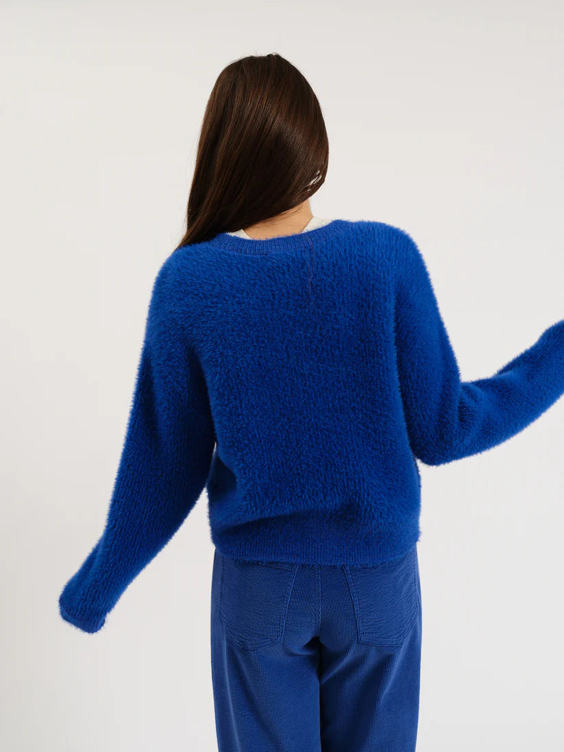Fuzz Crewneck Sweater- Cobalt