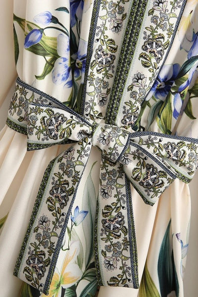 Floral Contrast Print Belted Dress