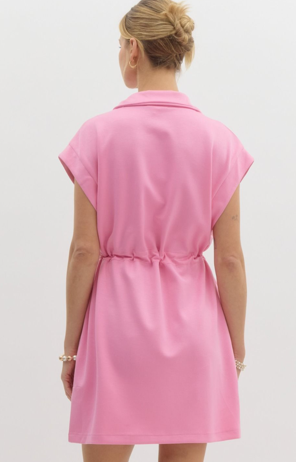 Pink Sleeveless Drawstring Waist Dress