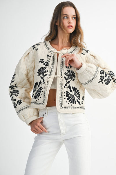 Cream Embroidered Quilted Jacket