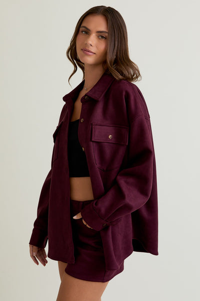Burgundy High Waisted Suede Shorts