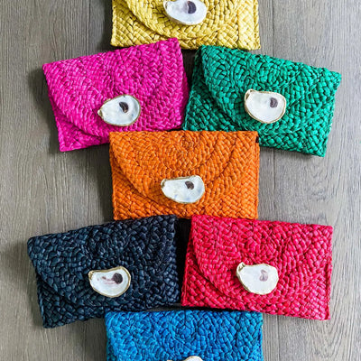 Oyster Shell Straw Clutch By Maidstone