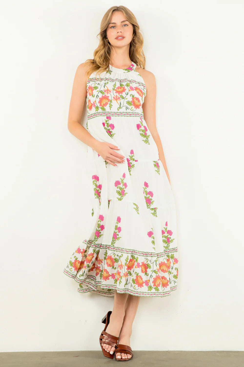 Halter Floral Print Maxi Dress