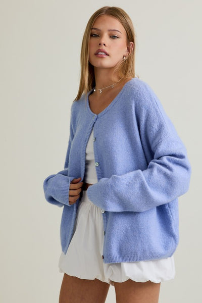 Light Blue Crew Neck Sweater Cardigan