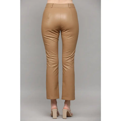 Camel Front Seam Faux Leather Pants