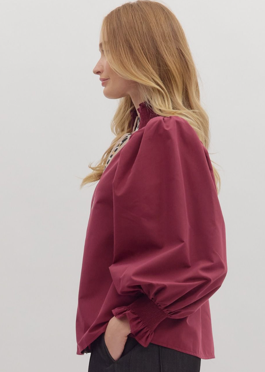 Burgundy Cheetah Print Accent Top