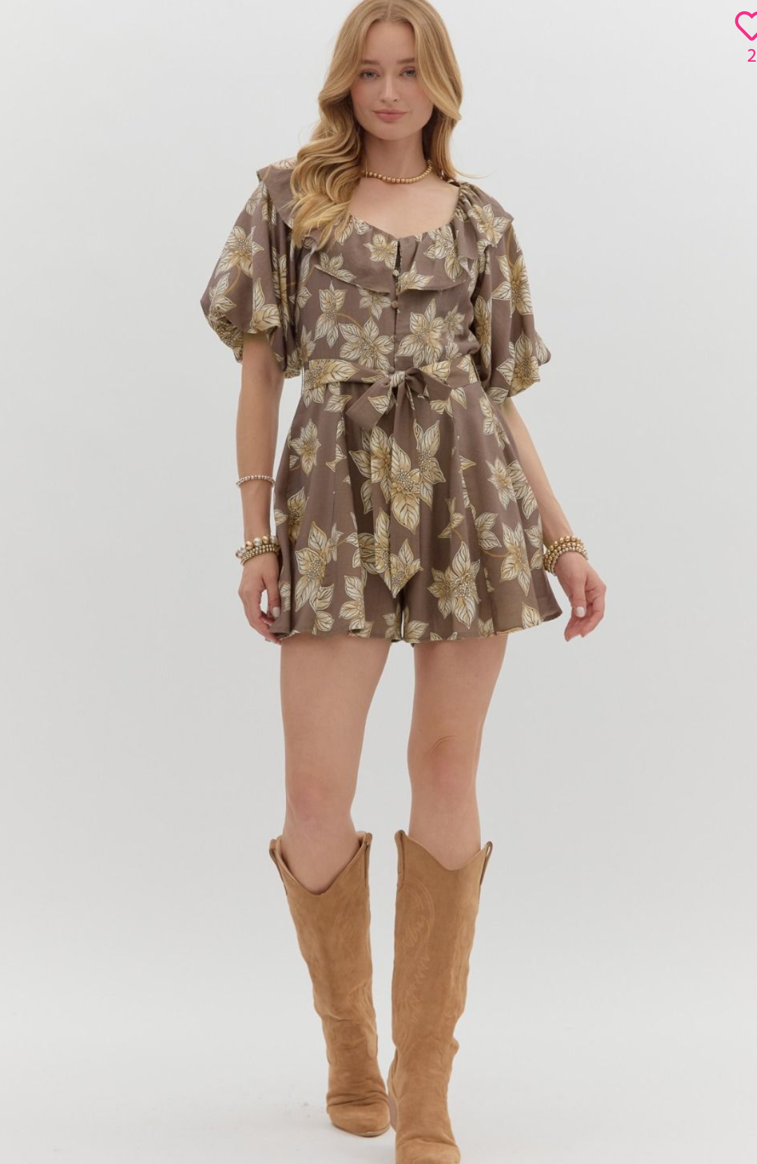 Mocha Botanical Print Romper