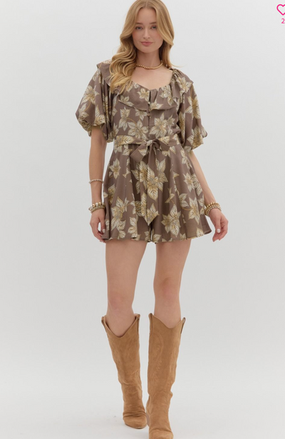 Mocha Botanical Print Romper