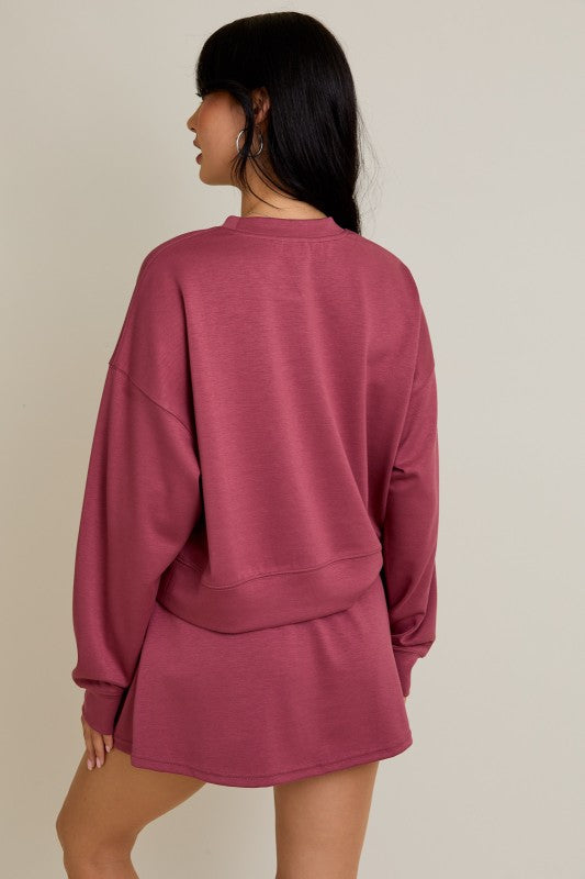Dusty Rose Sweatshirt With Flare Skort Set