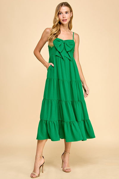 Kelly Green Bow Front Midi Dress