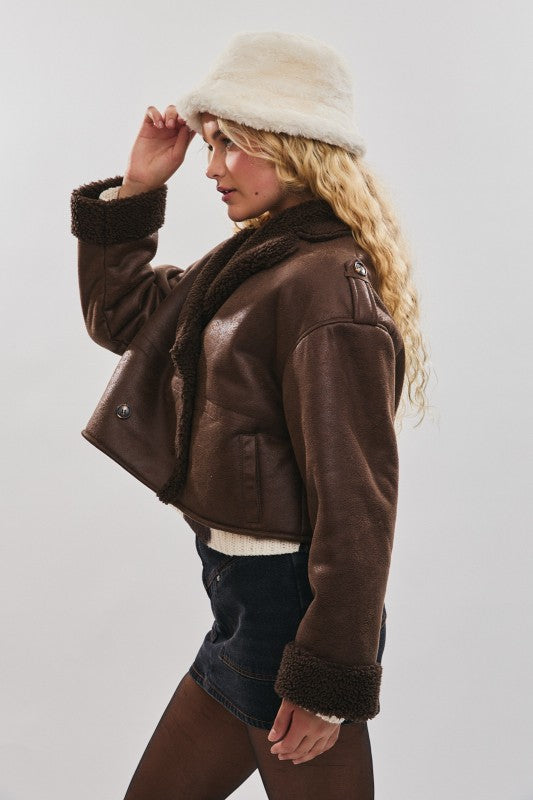 Chocolate Brown Double Button Fleece Jacket