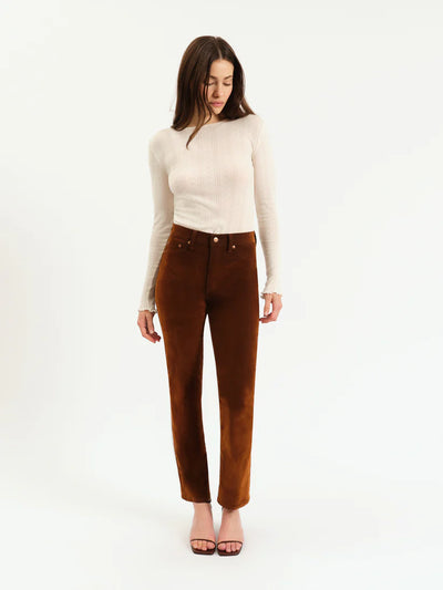 Smarty Pants High Rise Slim Straight Pant- Cognac