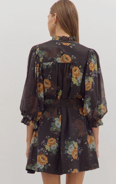 Chocolate Floral Print Mini Dress