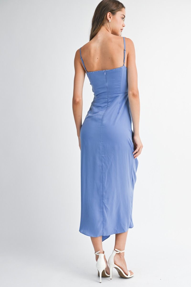 Periwinkle Front Ruffle Midi Dress