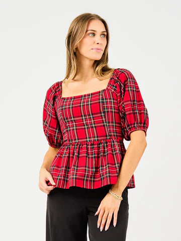 Isabel Red Plaid Top
