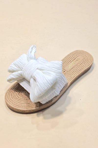 Linen Big Bow Slide- Ivory